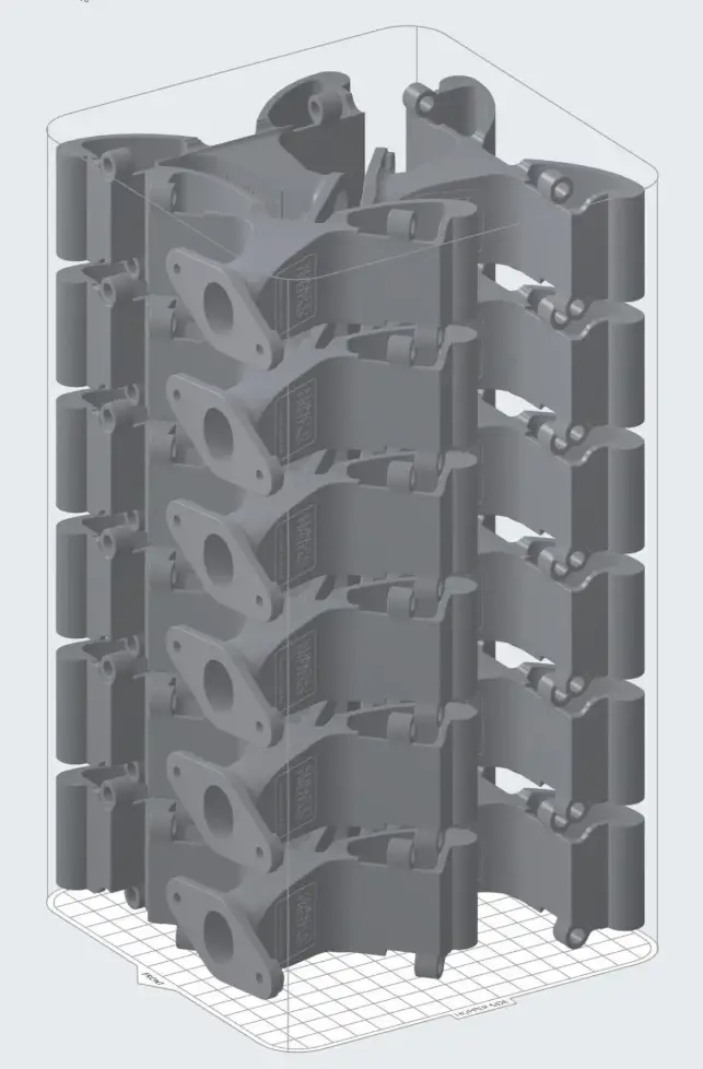 Nylon parts inside an SLS 3D-printing build chamber